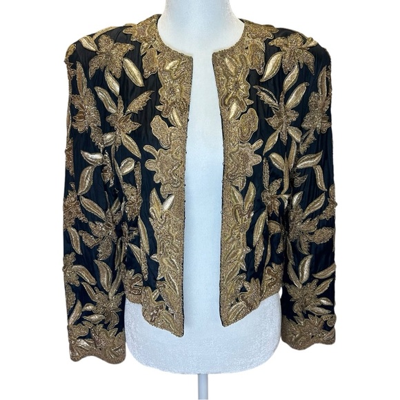 James Benjamin - Vintage Embroidered, Beaded Evening Jacket - Size 8, Black Gold - Picture 1 of 13
